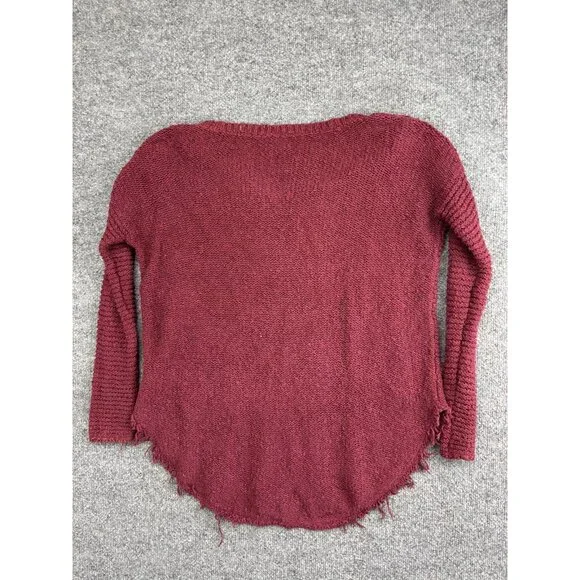 Free People Sweater Womens XS Burgundy V Neck Distressed Knit Pullover Boho - Picture 7 of 7